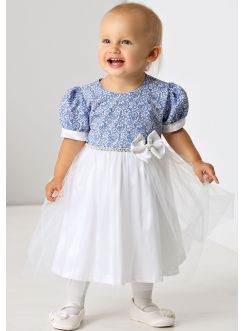 Robe de cérémonie fille bleu roy et blanche pour mariage ou baptême tendance
