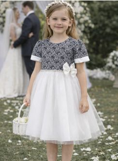 Robe de Cérémonie fille Léonie noir et blanc