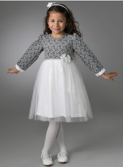Robe bébé mariage baptême manches longues bleu roy / blanc ou noir/ blanc