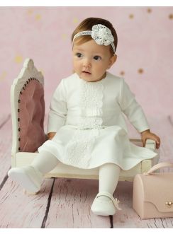 robe de baptême hiver manches longues avec dentelle