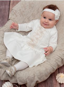 robe de baptême manches longues bébé avec dentelle