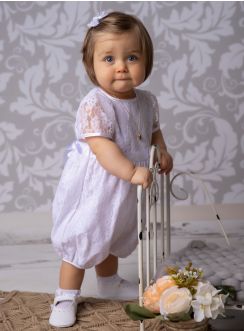 Barboteuse de baptême bébé fille blanche en dentelle