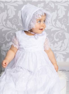 robe baptême longue dentelle fine bébé fille