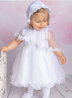 Robe baptême avec cape et bonnet Rosa