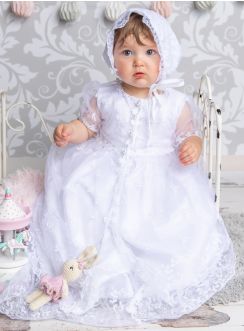 Robe baptême bébé fille avec cape et bonnet baptême traditionnel