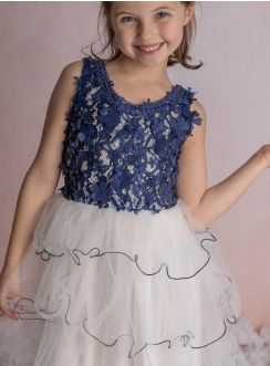 Robe mariage pas cher pour petite fille bleu marine