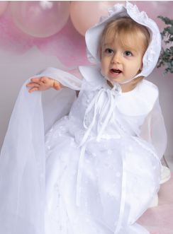 Robe de baptême longue avec cape et bonnet Garance