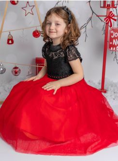 Robe noël fille - robe soirée enfant rouge et noir