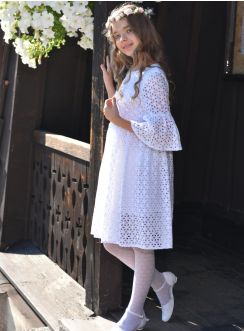 Robe de cérémonie fille Tess dentelle blanche mariage communion boheme