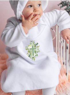 Robe de baptême hiver bébé fille "Croix Fleurie" – Personnalisable