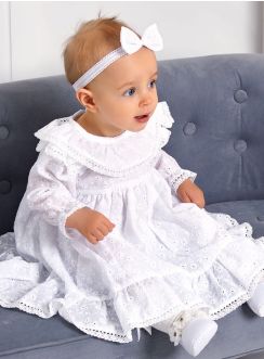 robe baptême en broderie anglaise manches longues