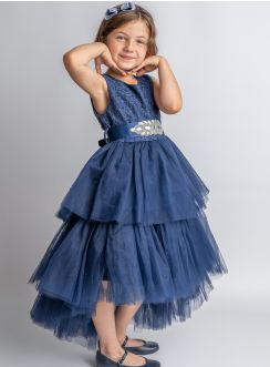 Robe cérémonie fille pas chère bleu marine avec tulle
