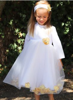 Robe blanche fille manches longues mariage baptême hiver