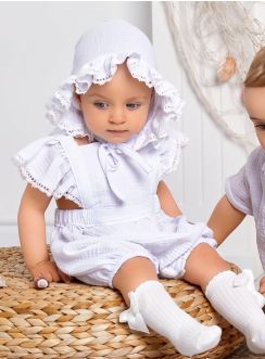 Barboteuse de baptême ou mariage en coton gaze + béguin â€‹
