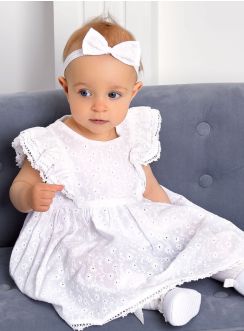 Robe baptême mariage blanche broderie anglaise pour petite fille de 3 mois à  24 mois