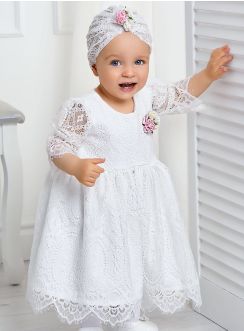 robe de baptême dentelle avec turban fille