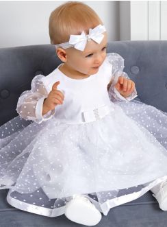 robe blanche baptême bébé fille livrée avec son bandeau