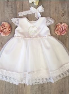 Robe Baptême + bandeau collection "Olivier et Croix" personnalisable
