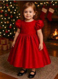 Robe rouge satinée fille