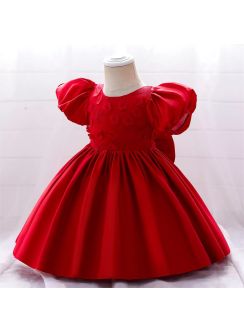 Robe rouge satinée fille
