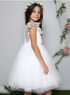 Robe cérémonie tutu tulle pour fille ivoire écrue
