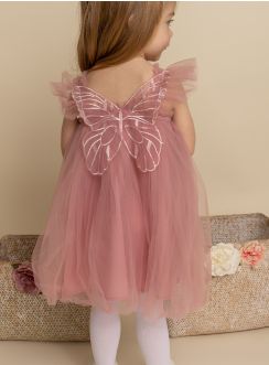 Robe baptême mariage papillon pour fillette vieux rose