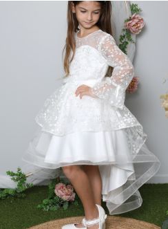 Robe mariage dentelle et tulle petite fille modèle Thaïs blanche ivoire