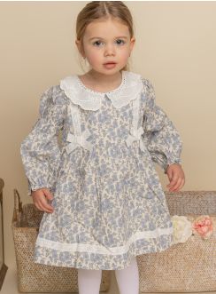 Robe de cérémonie manches longues petite fille vintage bleu