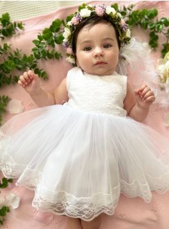Robe cérémonie petit fille Mina dentelle blanche