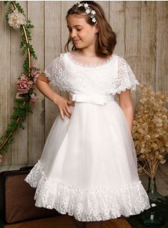 Robe de cérémonie fille avec cape dentelle Ninon