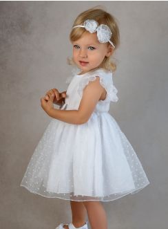 Robe de baptême blanche manche froufrou modèle Solène