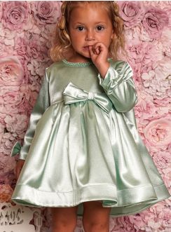 Robe de cérémonie à  manches longues petite fille vert sauge