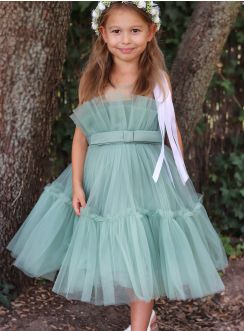 Robe cérémonie verte pour mariage fille tulle
