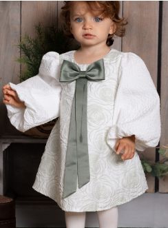 Robe cérémonie bébé manches longues et bouffantes vert sauge