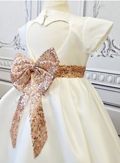 Robe de cérémonie fille satin et paillettes dos coeur