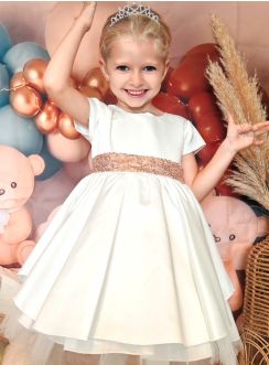 Robe de cérémonie fille satin et paillettes dos coeur