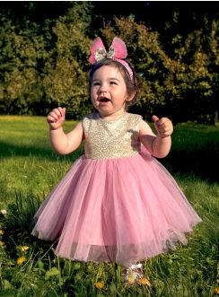Robe de cérémonie fille paillette rose princesse paillette rose