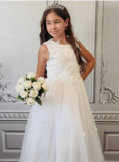 Robe de communion longue dentelle et tulle fille