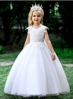 Robe de communion longue dentelle et tulle fille