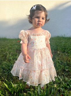 Robe de cérémonie bébé fille champêtre fleurie pour mariage ou baptême