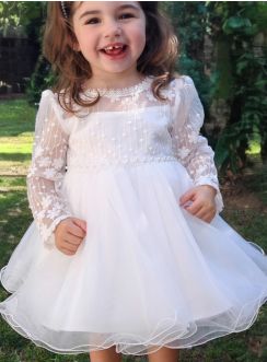 Robe de baptême bébé fille pas chère manches longues ivoire – 6 à 24 mois