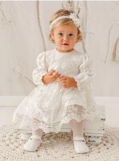 Robe de baptême bébé fille manches longues dentelle – Élégance et confort tout en finesse