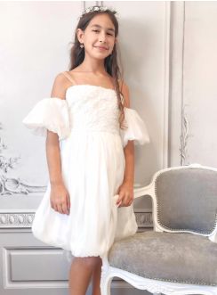 Robe de cérémonie fille bouffante et manches tombantes