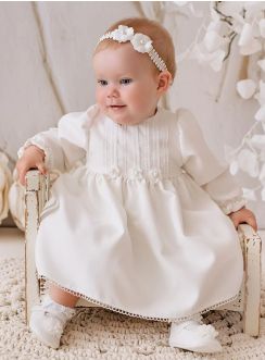 Robe de baptême hiver manches longues pour bébé fille ivoire – élégante et chaude