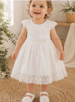Robe de baptême bébé fille ivoire avec dentelle et perles