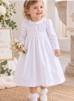 Robe baptême fille blanche manches longues Augustine