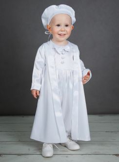 vêtement baptême blanc bébé garçon satin