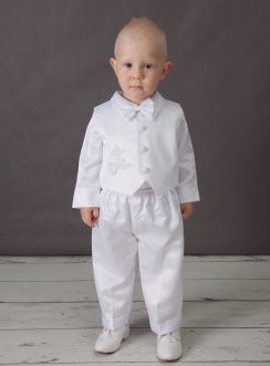 Tenue de baptême chrétien blanc avec croix argent