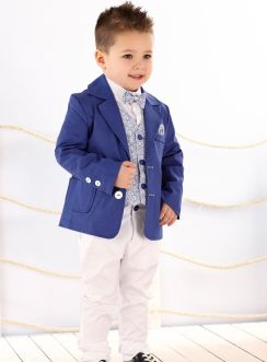 Costume enfant garçon mariage complet bleu et blanc Belle qualité