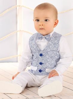Costume cérémonie bébé baptême ou mariage blanc bleu roy